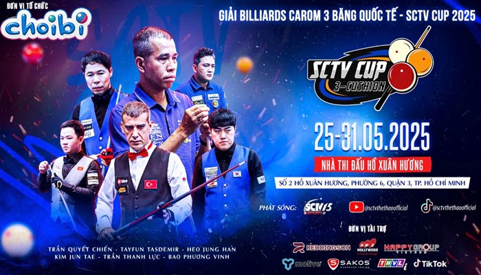 Giải Bi-a carom 3 băng SCTV Cup 2025 quy tụ những cơ thủ hàng đầu khu vực